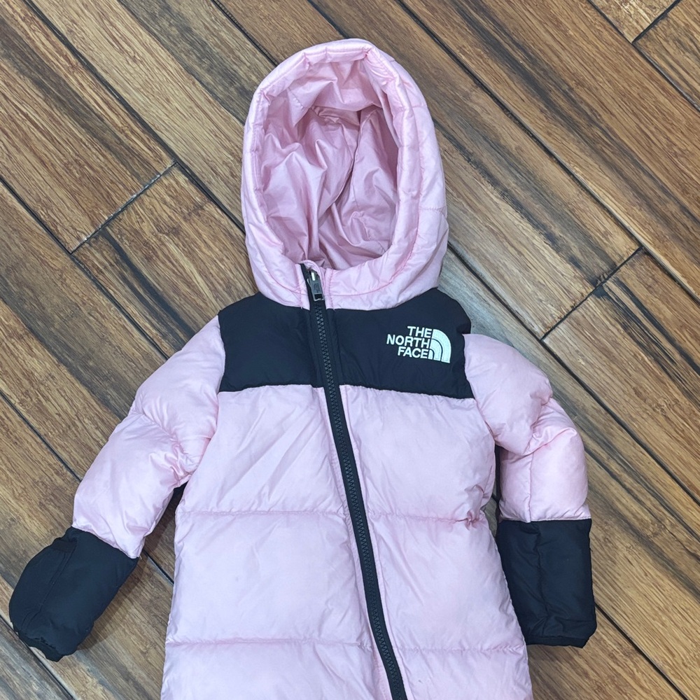 The North Face Pink and Black Infant Puffer Jacket with Hood